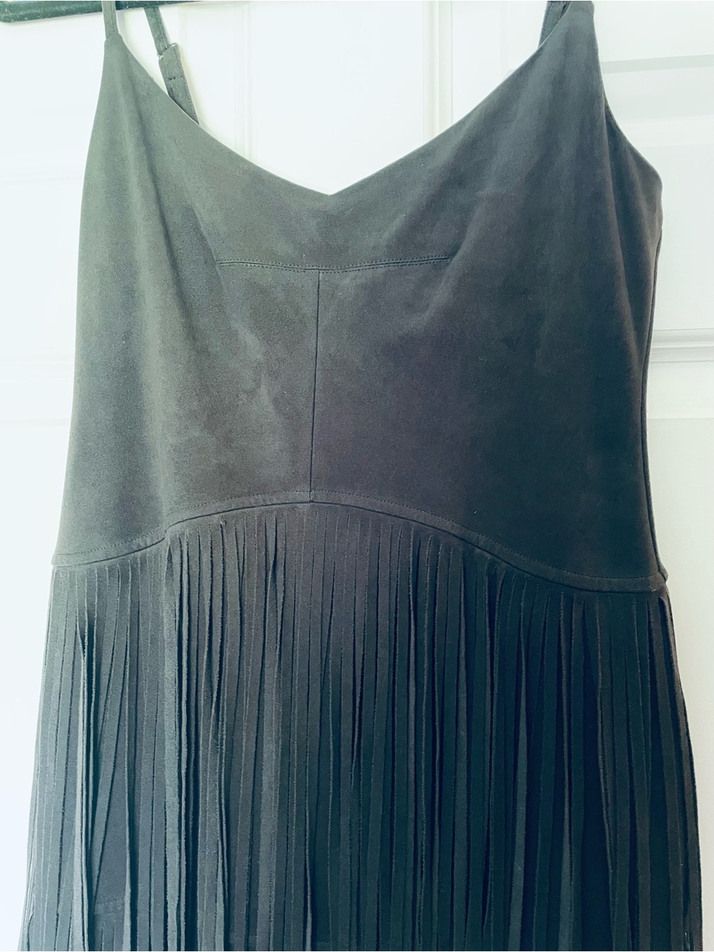 Jessica Simpson Black Suede Fringe Slip Dress with Spaghetti Straps - Picture 4 of 6